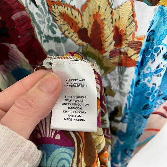 JOHNNY WAS Patchwork Short Sleeve Silk Maxi Dress in Gillian Mix - Picture 9 of 10